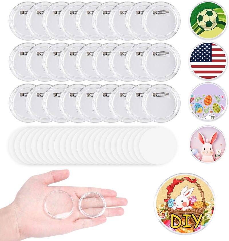 Happizza 100pcs Acrylic Clear Button Pins,1.77 Inch Custom Buttons Pin Badges, DIY Blank Pins,Round Photo Buttons Personalized Button Making kit for Craft - Image 1
